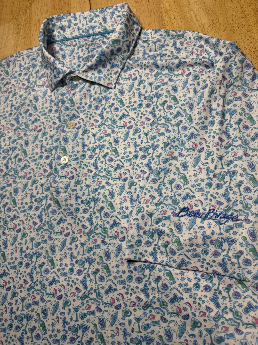 Johnnie-O Hendrick Performance Golf Polo Cocktail Glass Beau Rivage Stretch XL